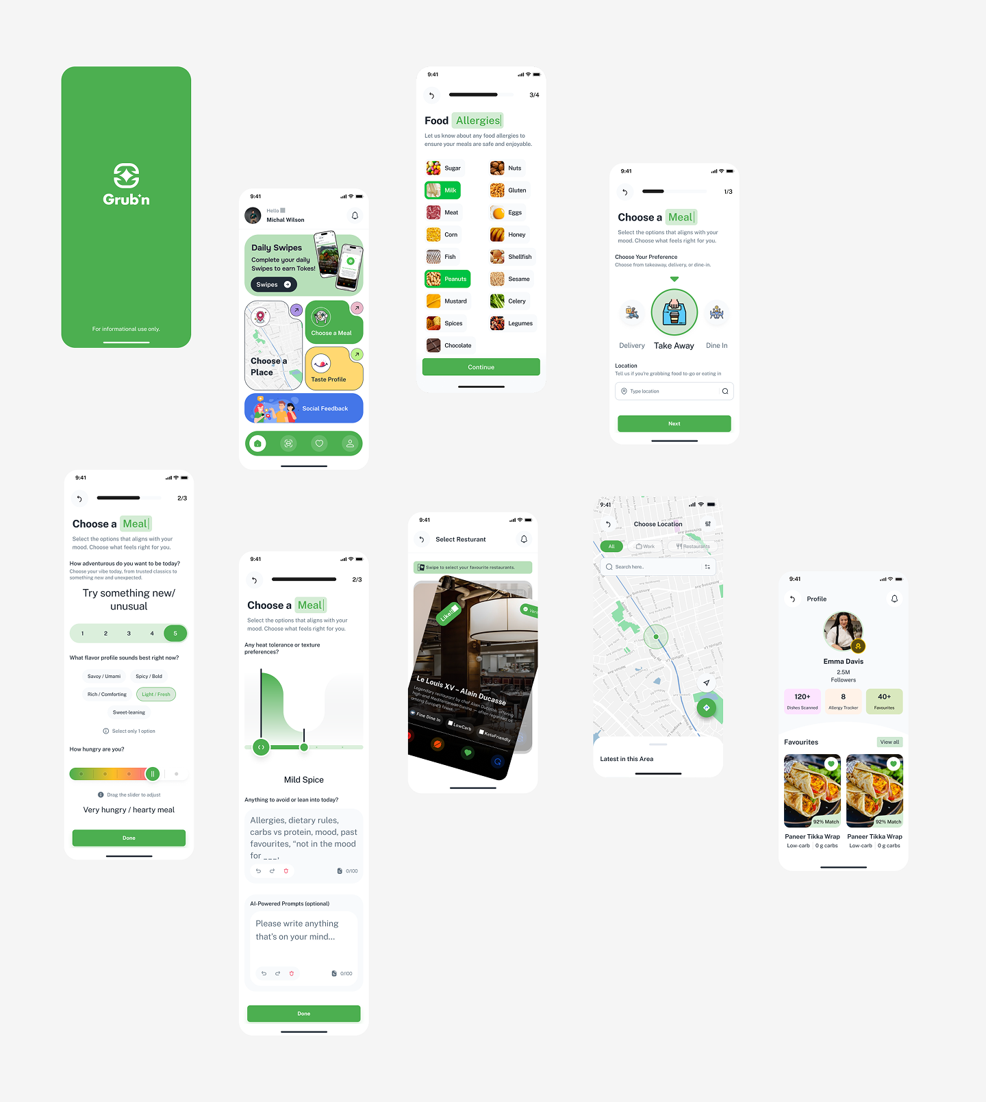 Grub'n App UI Screens Collage