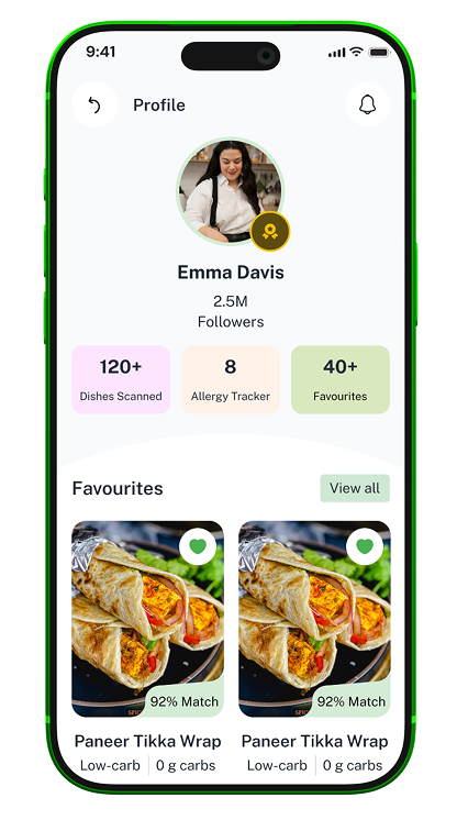 Grub'n user profile screen