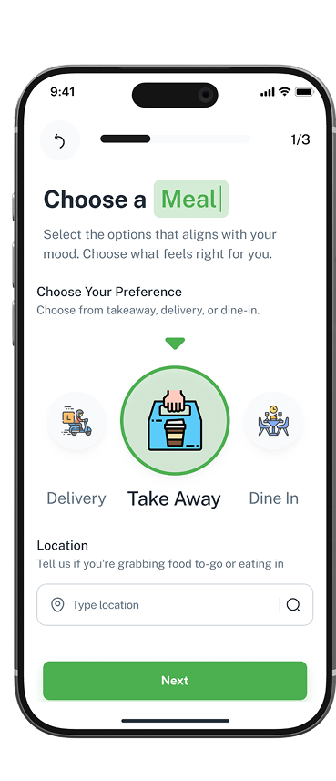 Choose a meal and Choose Location Mockup